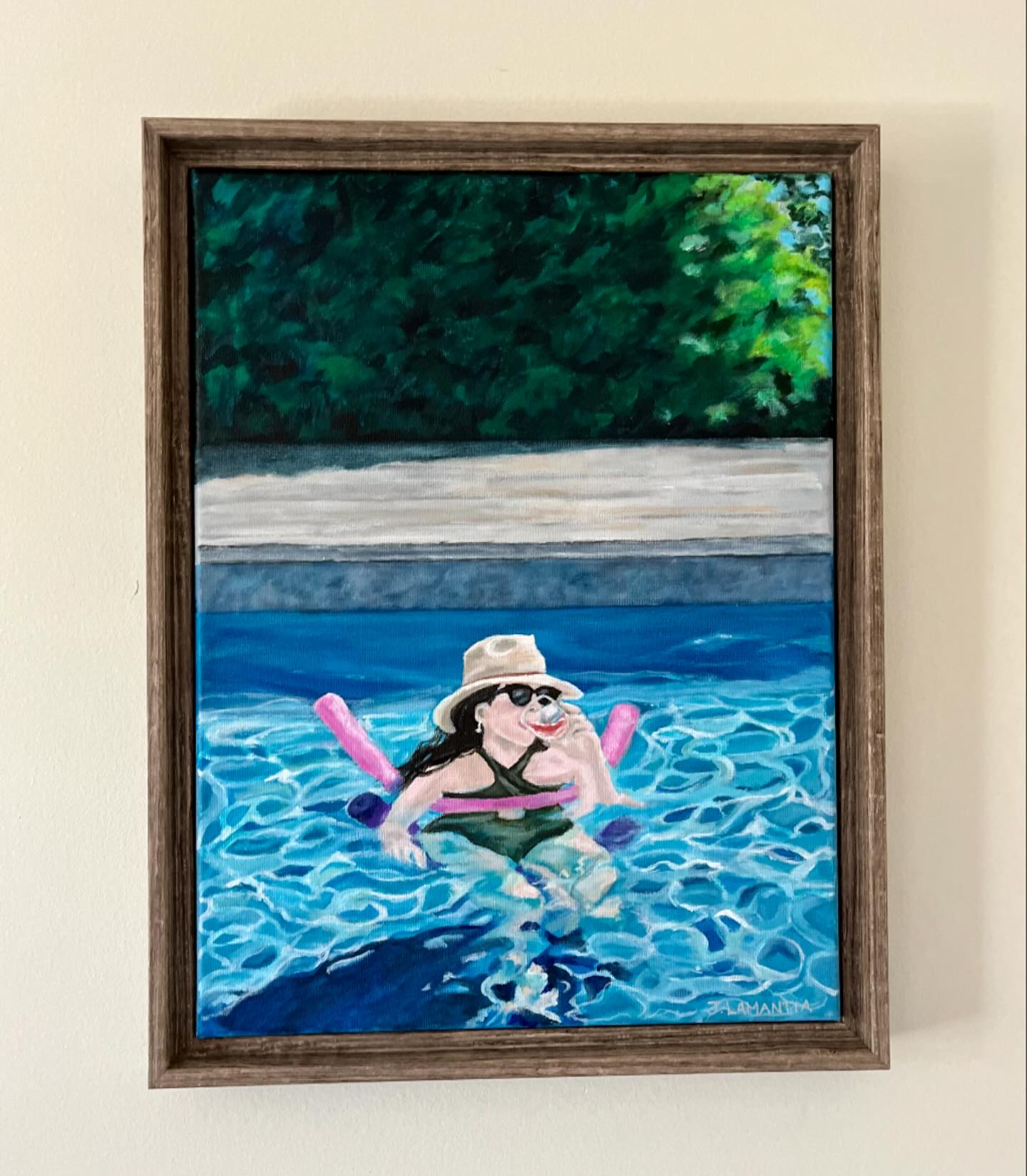 Woman Relaxing In Pool — painting by Jo LaMantia